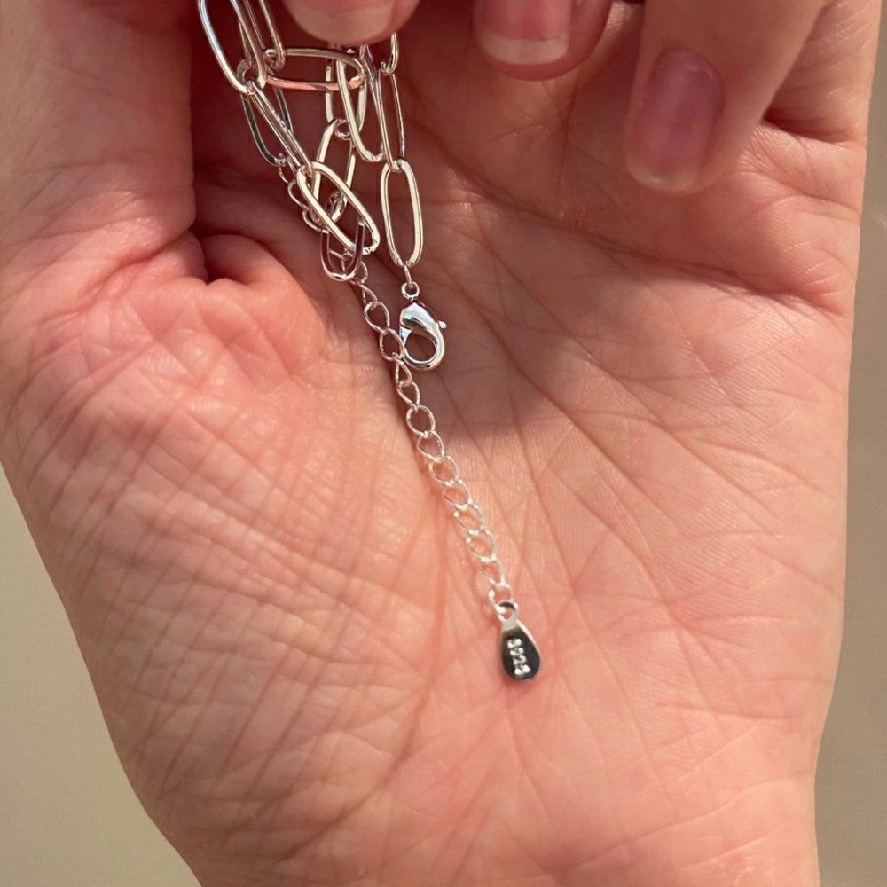 Silver Paperclip Chain Link Choker Necklace 925 Stamped - Picture 7 of 7